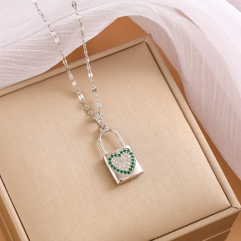 Wholesale Copper Inlaid Zircon Lock Love Necklace